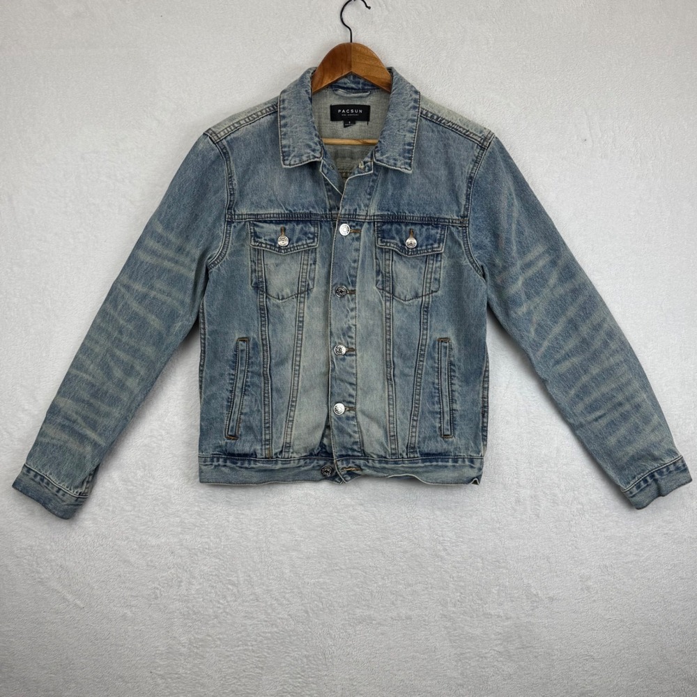 Pacsun Blue Wash Denim Jean Jacket Womens Size Small Distressed‎